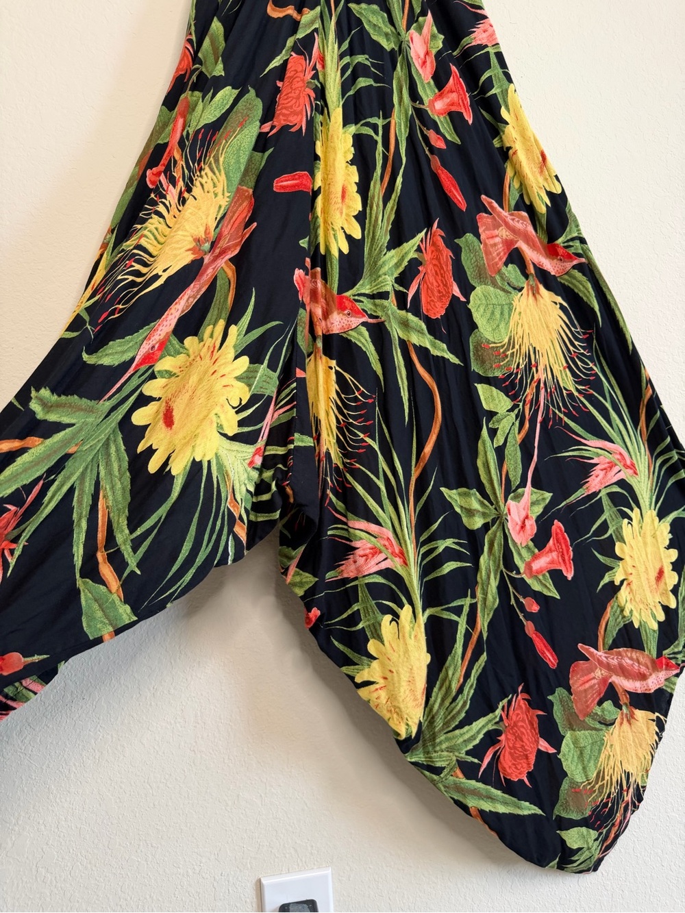 World Market Boho Black Tropical Print Jumpsuit with Yellow & Green Accents - Picture 4 of 12